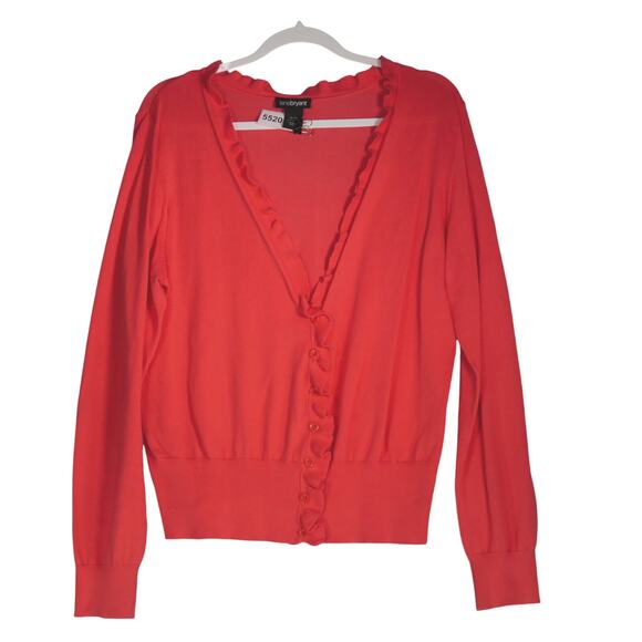 Lane Bryant Cardigan Sweater Womens Size 18 20 Peach Cotton Ruffle Button V Neck - Picture 1 of 6
